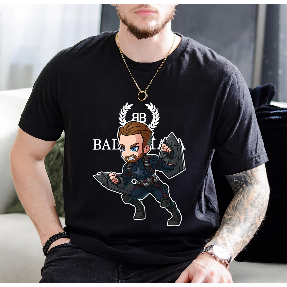 Balenciaga BB Chibi Captain America Fan Gift TShirt01black01blackjpg
