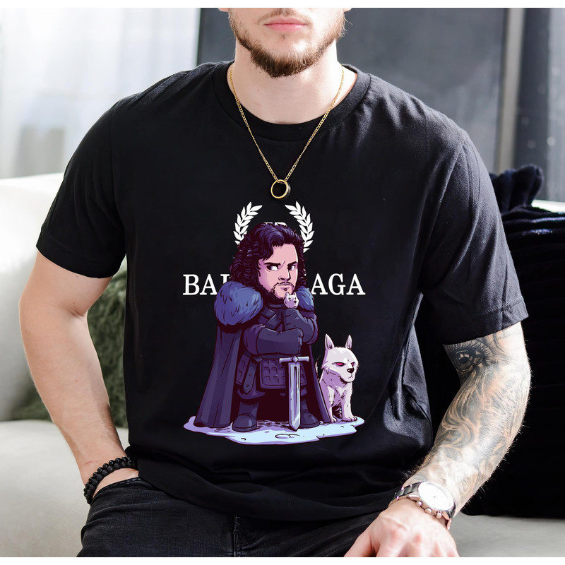 Balenciaga BB Chibi Jon Snow and Ghost Fan Gift TShirt01black01blackjpg