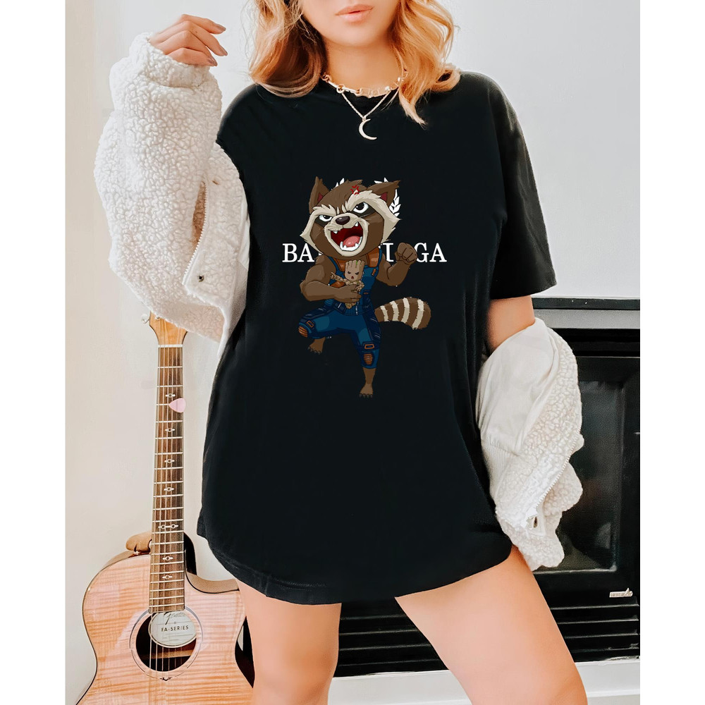 Balenciaga BB Chibi rocket Raccoon and baby goot Fan Gift TShirt04gblack04gblackjpg