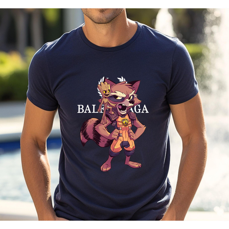 Balenciaga BB Rocket and Groot Fan Gift TShirt02navy02navyjpg