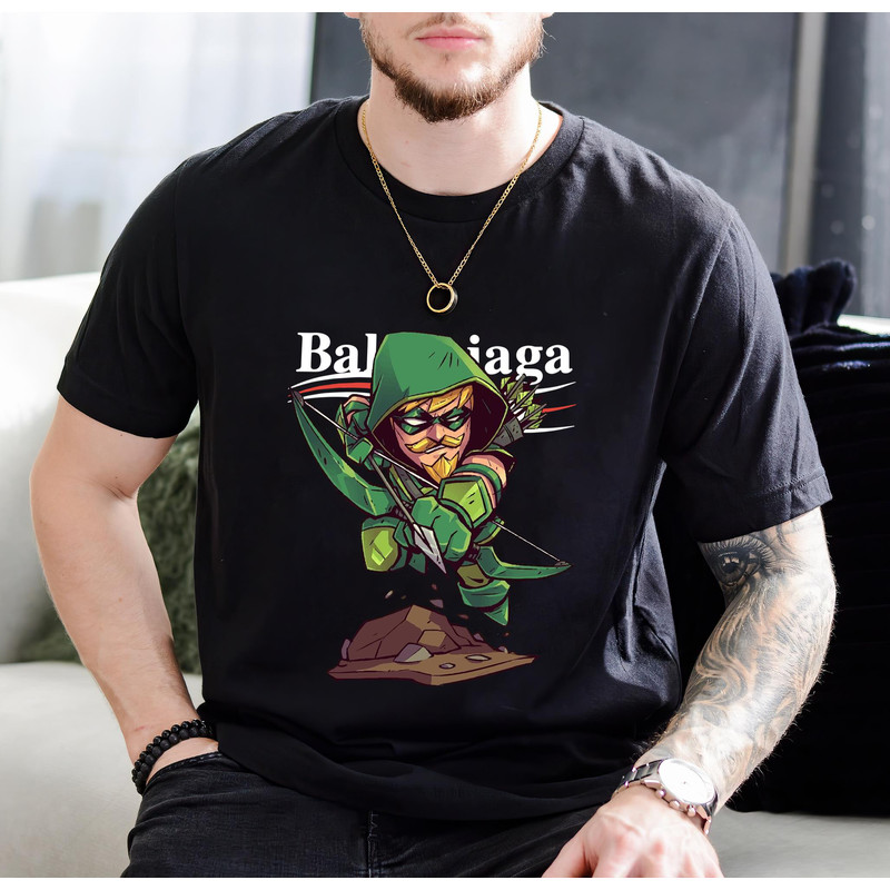 Balenciaga Green Arrow Chibi Fan Gift TShirt01black01blackjpg