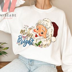 vintage santa clause merry and bright crew neck sweater