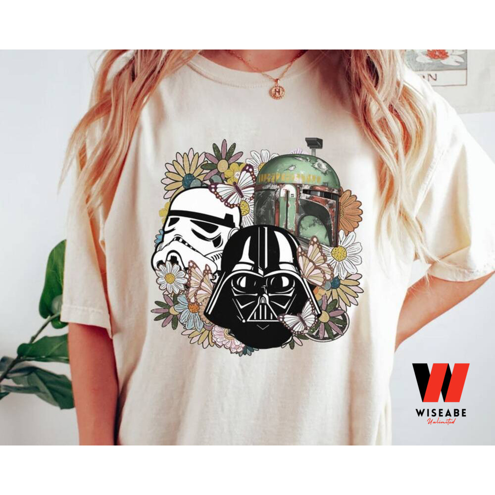 Retro Darth Vader Boba Fett And Stormtrooper Flowers Star Wars T Shirt Cheap Star Wars Merchandise