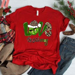 cute christmas leopard love with grinchmas grinch face shirt