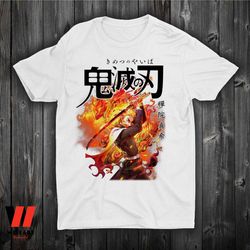 cheap flame pillar rengoku anime demon slayer t shirt, anime gifts for adults