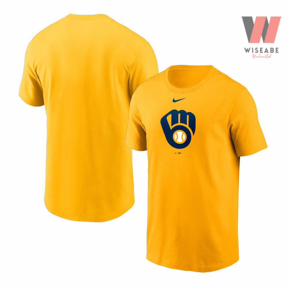 Cheap Logo Of Milwaukee MLB And Nike Yellow Brewers T Shirtjpg