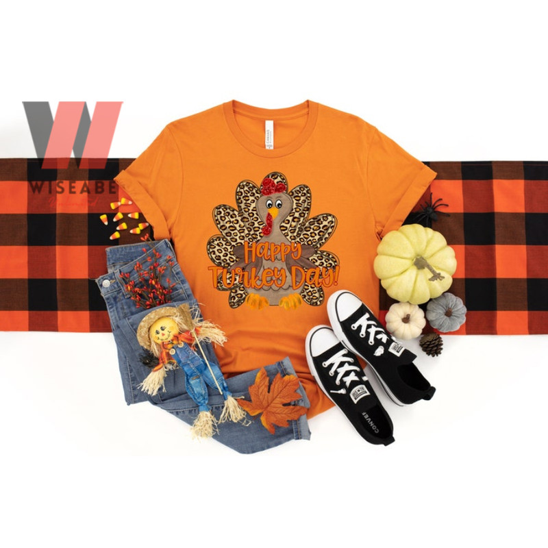 Cute Happy Turkeyday Leopard Turkey Pattern Thanksgiving T Shirtjpg