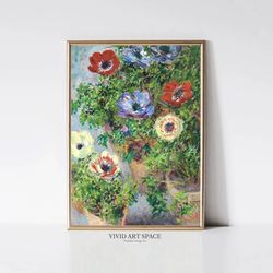 Claude Monet Anemones in Pot  Impressionist Landscape Painting  Flowers Print  Garden Print  Monet Wall Art  Digital Dow