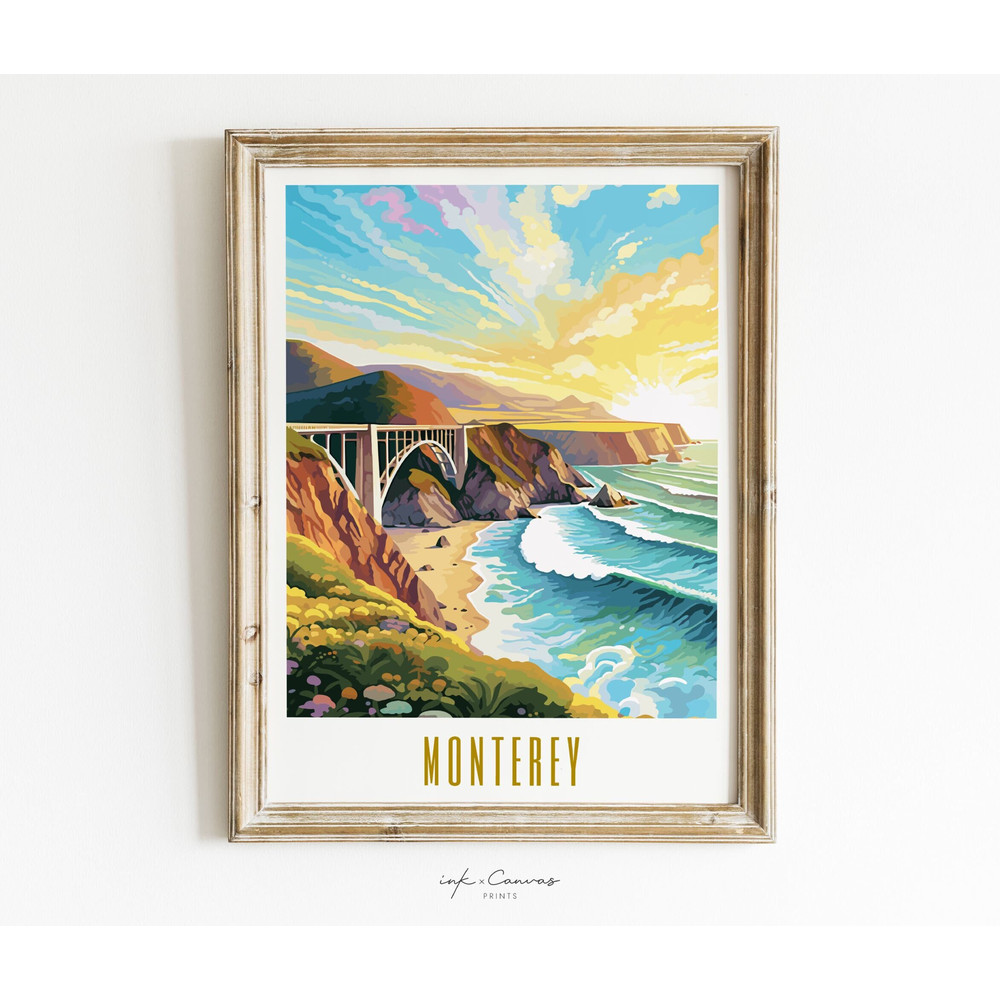 Monterey Bay Poster Bixby Bridge Print Monterey CA Art US Cities Prints Maximalist Art Print Vibrant Colorful Wall Art Unframed Poster.jpg
