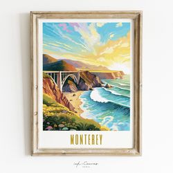 Monterey Bay Poster  Bixby Bridge Print Monterey CA Art US Cities Prints Maximalist Art Print Vibrant Colorful Wall Art