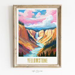 Yellowstone National Park Poster  Gift For Nature Lovers Maximalist Art Print Vibrant Colorful Wall Art Landscape Print