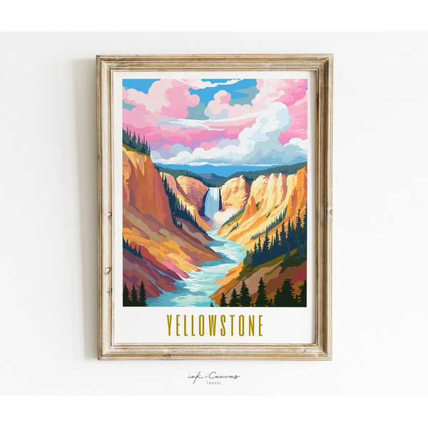 Yellowstone National Park Poster  Gift For Nature Lovers Maximalist Art Print Vibrant Colorful Wall Art Landscape Print  Unframed Poster.jpg