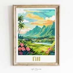 Oahu Hawaii Art  US Cities Print O'ahu Poster Tropical Art Hawaiian Gifts Maximalist Art Print Vibrant Colorful Wall Art