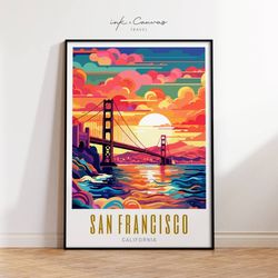 San Francisco Poster SF Print Golden Gate Bridge Art Maximalist Decor Mid Century Modern Wall Art Trendy Eclectic Wall A