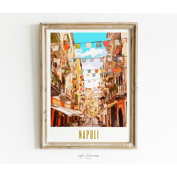 Napoli Travel Poster Naples Italy Poster Maximalist Decor Mid Century Modern Wall Art Naples Print Landscape Prints Eclectic Unframed Prints.jpg