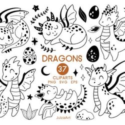 black and white dragon clipart