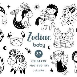 black and white zodiac baby clipart