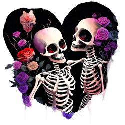 happy valentines day skeletons hugging in heart frame png
