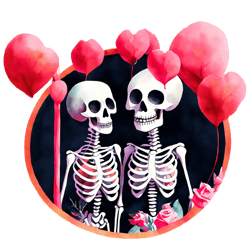 skeleton couple celebrating valentines day png
