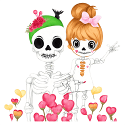 skeleton couple in valentines outfits celebrating a holiday png