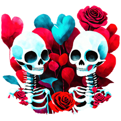 romantic valentine's day skeletons with roses and hearts png