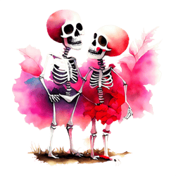 romantic skeletons with pink leaves png