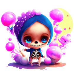 cartoon baby with balloons and skeletons png
