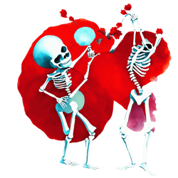 skeletons with balloon celebrating valentine's day png