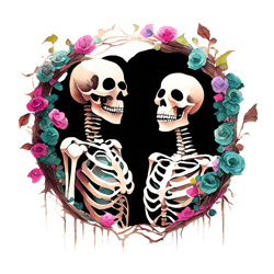 skeletons in love - halloween or valentine's day illustration png
