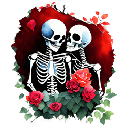 skeletons in love - romantic red heart hole scene png