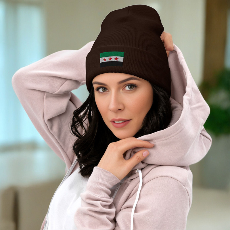 Cuffed Beanie Syrian Hat Free Syria HaT Syria Freedom Hat Syrian Flag Cuffed Beanie Hat Syrian Flag 1