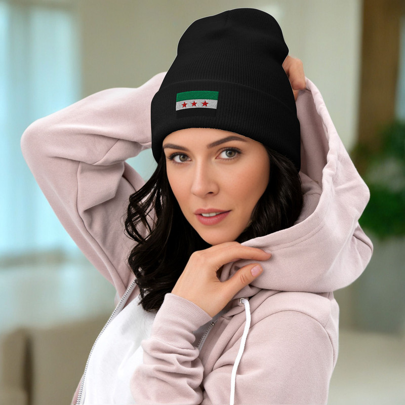 Cuffed Beanie Syrian Hat Free Syria HaT Syria Freedom Hat Syrian Flag Cuffed Beanie Hat Syrian Flag 2