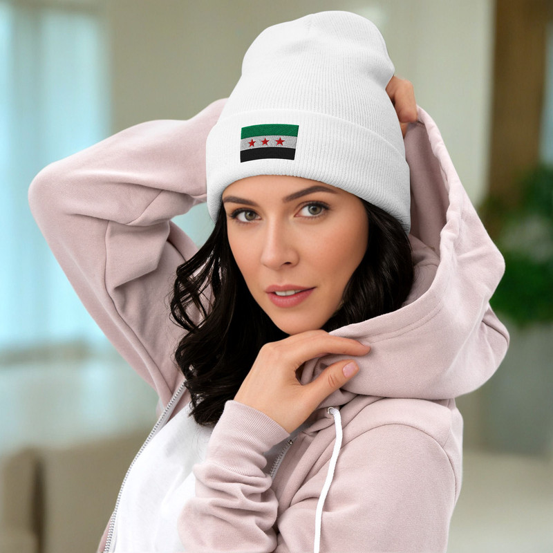 Cuffed Beanie Syrian Hat Free Syria HaT Syria Freedom Hat Syrian Flag Cuffed Beanie Hat Syrian Flag 3