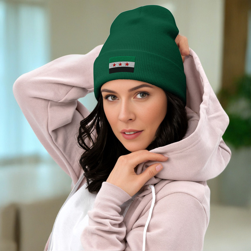 Cuffed Beanie Syrian Hat Free Syria HaT Syria Freedom Hat Syrian Flag Cuffed Beanie Hat Syrian Flag 4