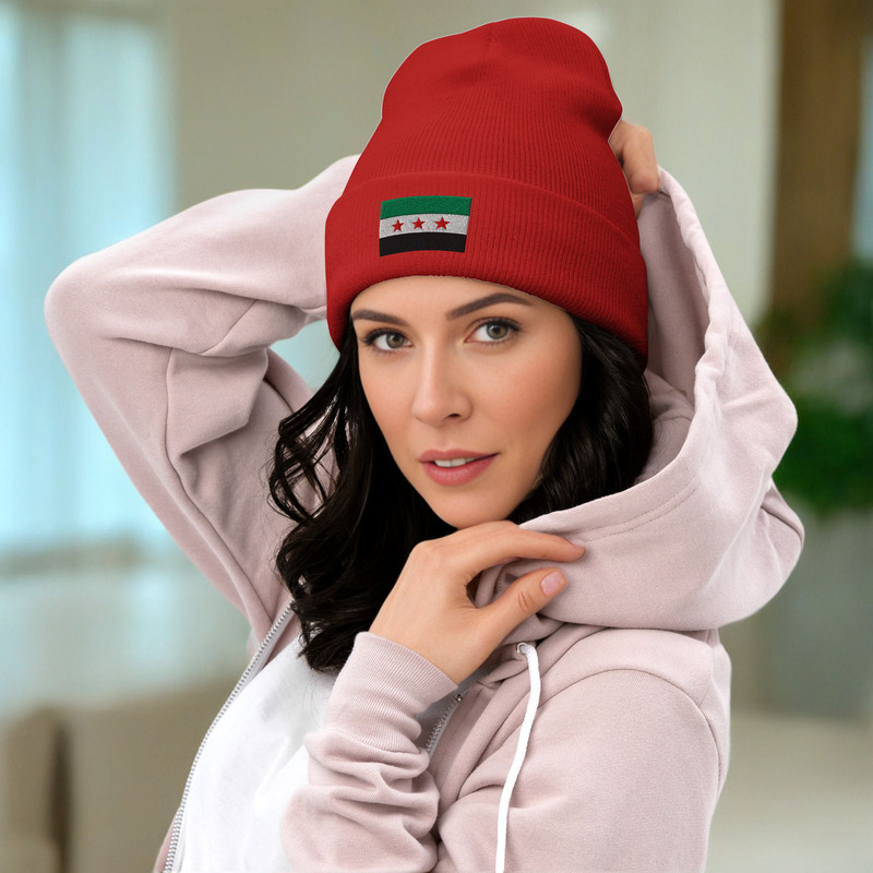 Cuffed Beanie Syrian Hat Free Syria HaT Syria Freedom Hat Syrian Flag Cuffed Beanie Hat Syrian Flag 5