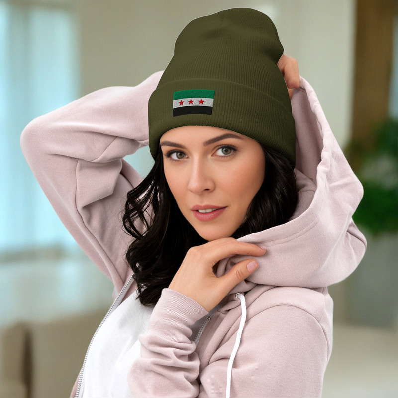 Cuffed Beanie Syrian Hat Free Syria HaT Syria Freedom Hat Syrian Flag Cuffed Beanie Hat Syrian Flag 6