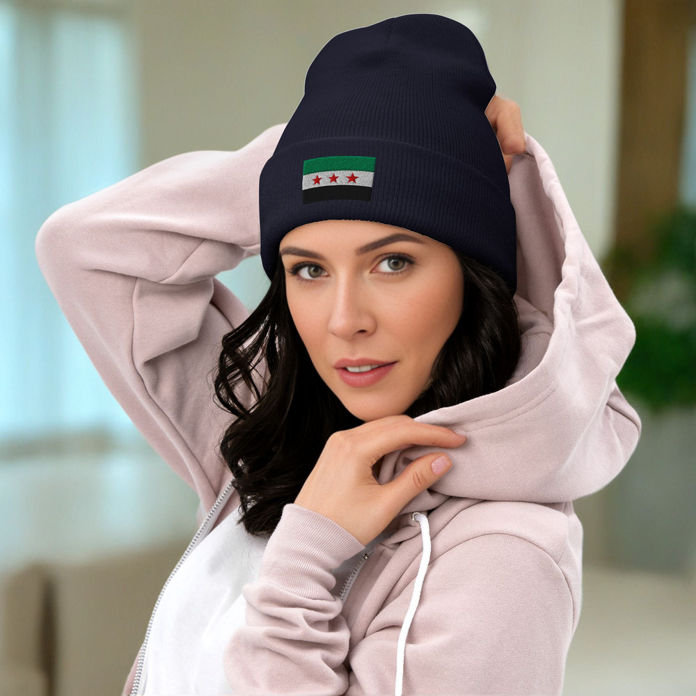 Cuffed Beanie Syrian Hat Free Syria HaT Syria Freedom Hat Syrian Flag Cuffed Beanie Hat Syrian Flag 7