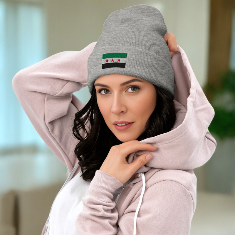 Cuffed Beanie Syrian Hat Free Syria HaT Syria Freedom Hat Syrian Flag Cuffed Beanie Hat Syrian Flag 8
