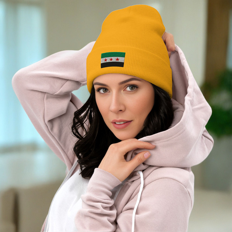 Cuffed Beanie Syrian Hat Free Syria HaT Syria Freedom Hat Syrian Flag Cuffed Beanie Hat Syrian Flag 0