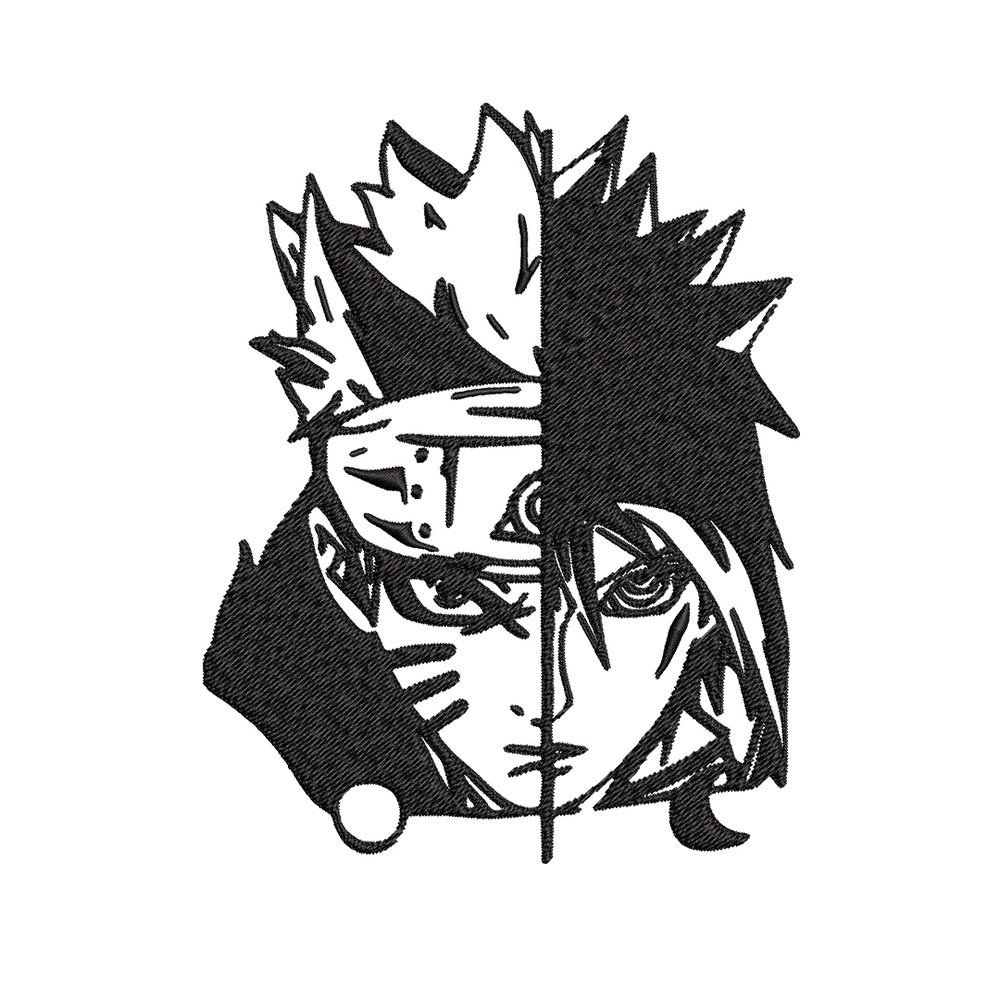 Sasuke and Naruto black and white Embroidery design, Naruto Embroidery, anime design, Embroidery File, Instant download..jpg
