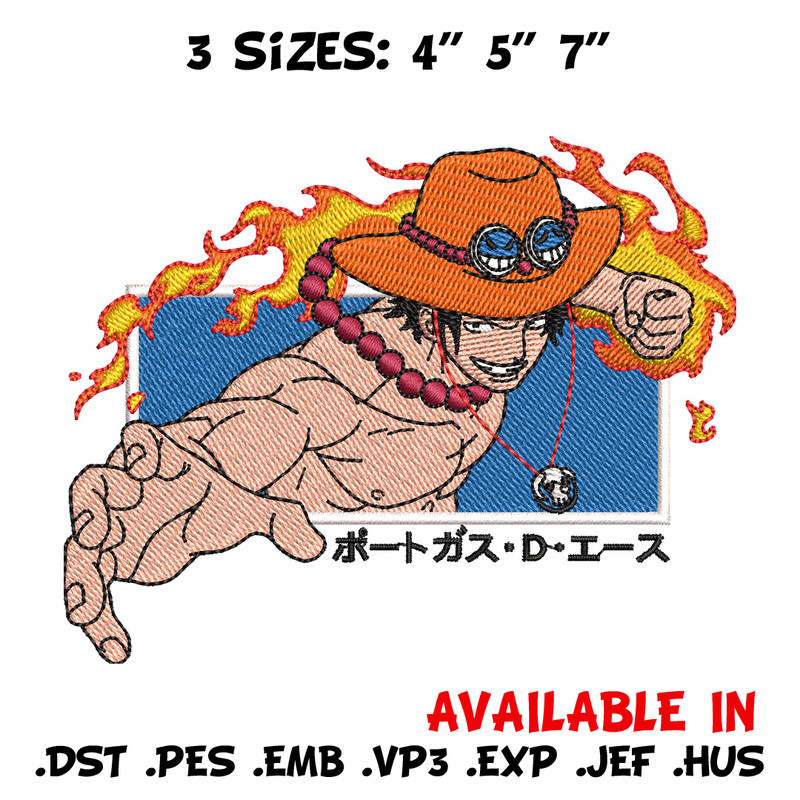 Ace punch embroidery design, One piece embroidery, Anime design, Embroidery shirt, Embroidery file, Digital download.jpg