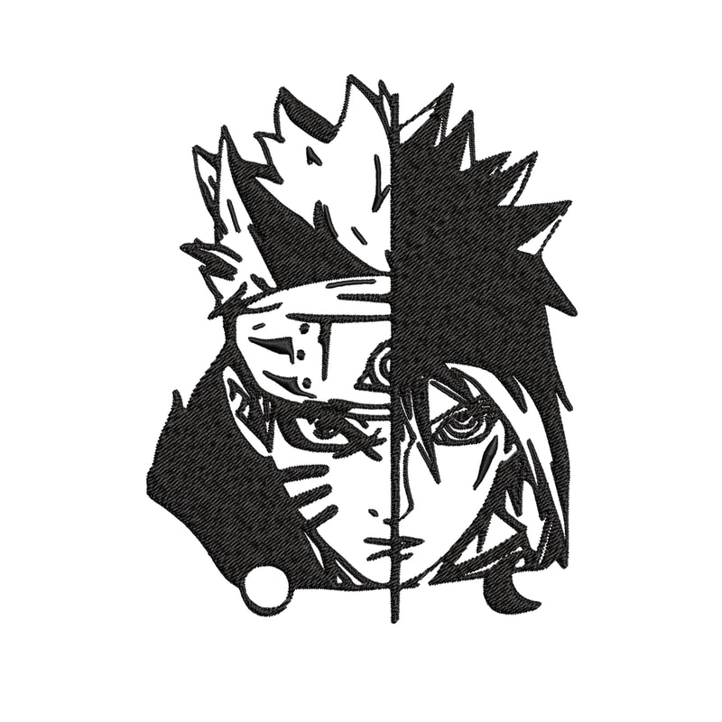Sasuke and Naruto black and white Embroidery design, Naruto Embroidery, anime design, Embroidery File, Instant download..jpg