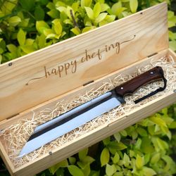 viking seax knife with leather cover, hand forged sharp hunting knife for camping,gift for men / women on anniversary