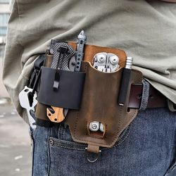1pc men's multi tool leather protective cover, belt bag for work and daily use, retro men series, additional capacity