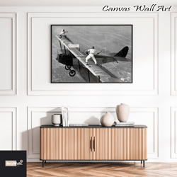 Tennis on Airplane Black and White Vintage Sport Old Retro Photography Wall Art Canvas Framed Canvas Printed Trendy Funn