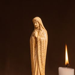 Our Lady of Lourdes Saint Virgin Mary Statue, Religious Catholic Statue, Wooden Religious Gifts, Housewarming Gift