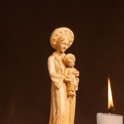 Madonna and Child Statue, Our Lady of La Vang and Child Jesus Renaissanc, Wooden Religious Gifts, Housewarming Gift