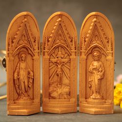 Portable Holy Family Religious Icon Prayer Altar Catholic Virgin Jesus Joseph Catholic Statue Wooden Religious Gifts
