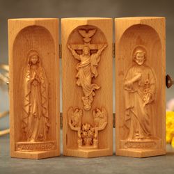 Wooden Catholic Altar Jesus Christ Saint Joseph Our Lady Prayer Altar Religious Gift Christian Wood Carving Icon