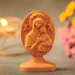 Mother Mary Holding Baby Jesus for table, Wooden Catholic Reliefs, Wooden Religious Gifts,Best Family Gift,Mother's Day
